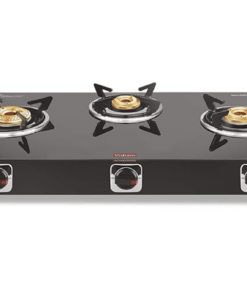 Vidiem Gas Stove G3 198 A Edge Shine (Black) | 3 Burner Gas Stove | Manual Ignition | 8mm Toughened Glass Top Gas Stove | Safety, Reliability, High Efficiency | ISI Certified | 2 years warranty